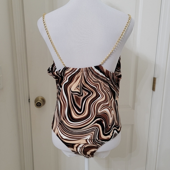 Rue21 Size XL Brown Marbled Swirl with Gold Chain Strap Bodysuit, Gently Used - Picture 5 of 12
